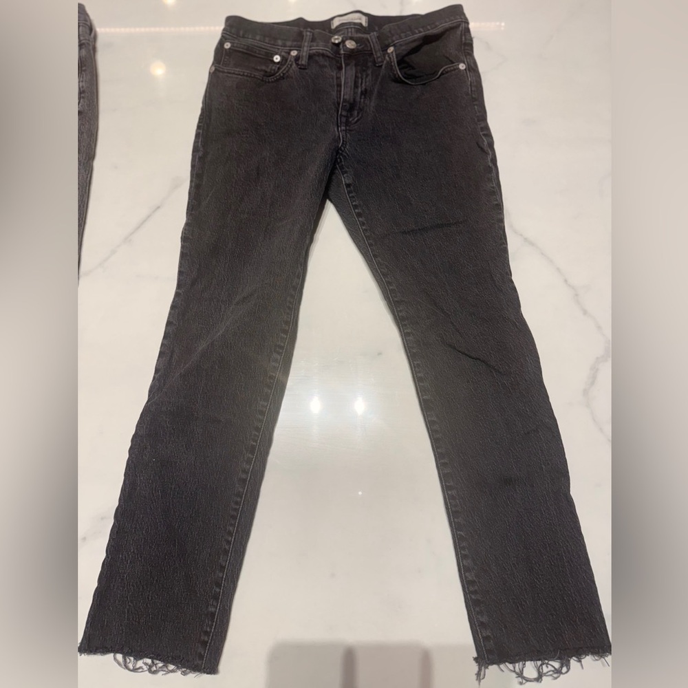 Madewell Women's Slim Boyjean Charcoal Distressed Straight Leg Jeans